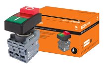 Кнопка двойная MPD13-11R (зеленая/красная-выступающая) (LED) d22мм/24В (I/O)  линза красная  TDM