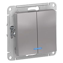 AtlasDesign Алюминий Выключатель 2-клавишный с подсветкой, сх.5а, 10АХ Systeme Electric (Schneider Electric)