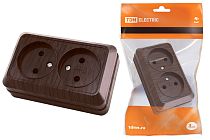 Розетка двойная 2П открытой установки IP20 10А 250В (керамика) бук "Ладога"  TDM