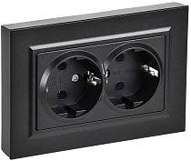BRITE Розетка 2-местная с заземлением без защитных шторок плоская 16А в сборе РСПл12-3-БрЧ черный IEK