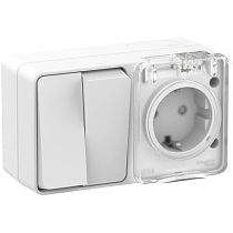 AtlasDesign Profi IP54 О/У БЛОК: РОЗ. з/к со шт. 16А 250B, ВЫКЛ.2-клав.10А, БЕЛЫЙ, Россия Systeme Electric (Schneider Electric)