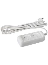 Удлинитель электрический ЭРА без заземления 2 розетки 5м ПВС 2x0,75 6А, Белый, UX(6)-2-5m