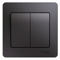 Glossa Графит Выключатель 2 клавишный , сх.5, 10AX (в сборе с рамкой) Systeme Electric (Schneider Electric)
