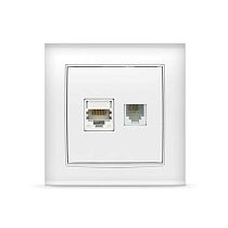 Розетка компьютерная+телефонная серия "Бриллиант", с/у, 1А, RJ45, RJ12, белая (еврослот) UNIVERSAL