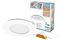 Светильник ультратонкий встраиваемый светодиодный "Даунлайт НАРОДНЫЙ" СВО (белый) 3 Вт 6500К TDM