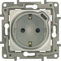 ETIKA Розетка 1-местная с заземлением с защитными шторками безвинтовые зажимы 16А с USB C 7,5Вт алюминий