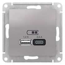 AtlasDesign Алюминий USB Розетка A+С, 5В/2,4А, 2х5В/1,2А Systeme Electric (Schneider Electric)