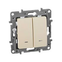 ETIKA Выключатель 2-клавишный с подсветкой/индикацией 10А безвинтовое крепление слоновая кость
