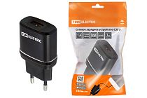 Сетевое зарядное устройство, СЗУ 3, 2,1 А, 1 USB, черный,  TDM