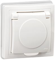 KVARTA Розетка одинарная с заземляющим контактом с защитными шторками и крышкой РСбш10-3-КБ-44 16А IP44 белая  IEK