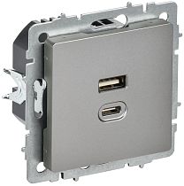 BRITE Розетка USB A+C 45Вт высокоскоростная зарядка РЮ11-2-БрС сталь IEK