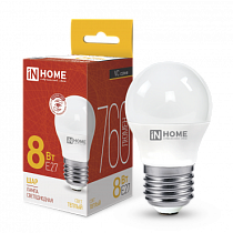 Лампа светодиодная LED-ШАР-VC 8Вт 230В Е27 3000К 760Лм IN HOME Лампа светодиодная LED-ШАР-VC 8Вт 230В Е27 3000К 760Лм IN HOME