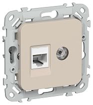 FLITE Розетка 2-местная RJ45/TV категория 5Е UTP РКТВ5е-2-0-ФлЛ льняной IEK