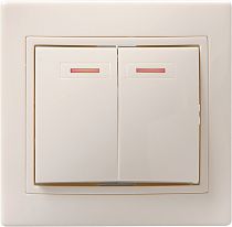 ВС10-2-1-ККм Выключатель 2клавишный с индикацией 10А КВАРТА (кремовый) IEK