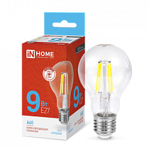 Лампа светодиодная LED-A60-deco 9Вт 230В Е27 6500К 1040Лм прозрачная IN HOME Лампа светодиодная LED-A60-deco 9Вт 230В Е27 6500К 1040Лм прозрачная IN HOME