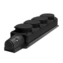 Колодка UNIVERSAL 4-х местная однофазная с заглушками "КОМПАКТ" с/з каучук 16А 250В IP44 цвет черный (еврослот)