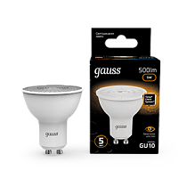 Лампа светодиодная Gauss MR16 GU10 5Вт 500lm 3000K Лампа светодиодная Gauss MR16 GU10 5Вт 500lm 3000K