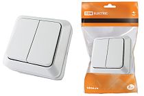 Выключатель 2-кл. открытой установки IP20 10А, белый "Ладога"  TDM