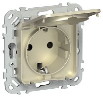 FLITE Розетка с заземлением с защитными шторками и крышкой безвинтовое крепление 16А IP44 РСшкр11-1-44-ФлШ шампань IEK