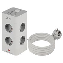 Сетевой фильтр ЭРА TWR-8es-1,5m-4USB-W башня с защитой заземлением с выключателем 8 розеток+4xUSBA+C 1,5м 16А белый