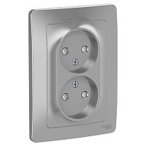 Blanca скрытая установка Алюминий Розетка двойная без заземления со шторками, 16А Systeme Electric (Schneider Electric)