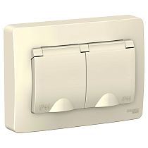 Blanca скрытая установка Молочный Розетка двойная с заземлением со шторками IP44, 16А Systeme Electric (Schneider Electric)