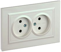 Розетка BRITE двухместная без заземления с защитными шторками 10А в сборе РСш12-2-БрЖ жемчуг  IEK
