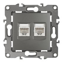 Розетка ЭРА 12 12-3108-12 графит информационная 2XRJ45 двойная Розетка ЭРА 12 12-3108-12 графит информационная 2XRJ45 двойная