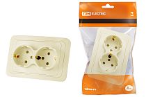 Розетка двойная 2П+З 16А c защитными шторками сл. кость "Валдай"  TDM