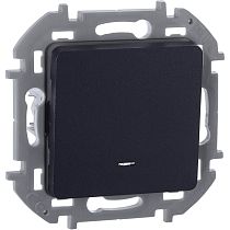 INSPIRIA Выключатель 1-клавишный проходной с подсветкой/индикацией 10А безвинтовое крепление антрацит
