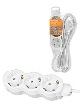 Удлинитель бытовой "Люкс" 3 гнезда, 2 м, с/з, с з/ш, ПВС 3х0,75 мм2, 10 А, 250 В, 2400 Вт TDM У1-32049