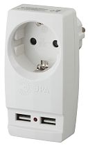Адаптер ЭРА с заземлением "Polynom" 1 розетка 220В 16А + 2xUSB 2100mA, Белый, SP-1e-USB-W