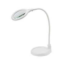 Лупа настольная 3D с подсветкой 30 SMD LED, подставка+прищепка, ø95мм, белая (2014-2R,BO) REXANT