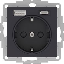 AtlasDesign Карбон Розетка 16А c 2 USB A+С, 5В/2,4 А, 2х5В/1,2 А Systeme Electric (Schneider Electric)