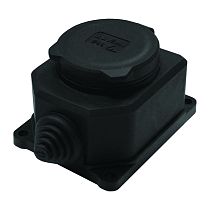 Колодка UNIVERSAL одноместная настенная с заглушками "КОМПАКТ" с/з каучук цвет черный 16А 250В IP44 (еврослот)