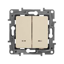 ETIKA Выключатель 2-клавишный проходной с подсветкой/индикацией 10А безвинтовое крепление слоновая кость