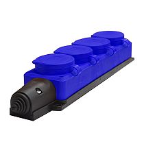 Колодка UNIVERSAL 4-х местная однофазная с заглушками "КОМПАКТ" с/з каучук 16А 250В IP44 цвет синий (еврослот)