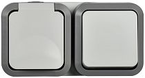 TORS Блок розетка + выключатель горизонтальный 16А IP55 TS242 белый  IEK