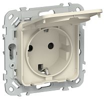 FLITE Розетка с заземлением с защитными шторками и крышкой безвинтовое крепление 16А IP44 РСшкр11-1-44-ФлСл сливочный IEK