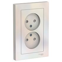 AtlasDesign Жемчуг Розетка без заземления двойная,со шторками,16А, (в сборе с рамкой) Systeme Electric (Schneider Electric)