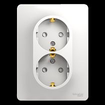 Glossa Белый Розетка двойная с заземлением со шторками (в сборе с рамкой) Systeme Electric (Schneider Electric)