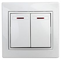 Выключатель ЭРА Intro Plano 1-105-01 10А 250В белый двухклавишный с подсветкой