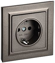 Розетка BRITE одноместная с заземлением с защитными шторками 16А в сборе РСР14-1-0-БрТБ темная бронза  IEK