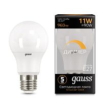 Лампа светодиодная Gauss A60-dim E27 11Вт 960lm 3000К диммируемая Лампа светодиодная Gauss A60-dim E27 11Вт 960lm 3000К диммируемая