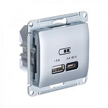 Glossa Алюминий Розетка USB A + тип-C 45W высокоскор.заряд. QC, PD, механизм Systeme Electric (Schneider Electric) Glossa Алюминий Розетка USB A + тип-C 45W высокоскор.заряд. QC, PD, механизм Systeme Electric (Schneider Electric)