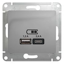 Glossa Алюминий USB Розетка A+С, 5В/2,4А, 2х5В/1,2 А Systeme Electric (Schneider Electric)