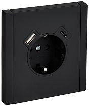 FORTE&PIANO Розетка 1-местная с заземлением с защитными шторками винтовое крепление 16А USB A+C 18Вт FP147M металл черный IEK