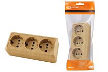 Розетка 3-х местная горизонтальная 2П+3 открытой установки IP20 16A сосна "Ладога"  TDM