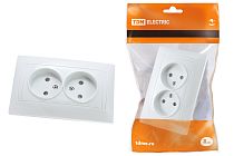 Розетка двойная 2П 10А 250В с защ. шт. белая "Лама"  TDM