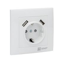 Валенсия розетка 1-местная с/з 16А белая с защ. штор. с 2 USB 2,1А EKF PROxima